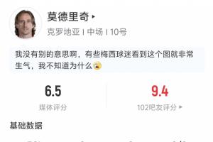 莫德里奇半场数据：17次传球成功率82.4% 1解围 1抢断 2夺回球权-p4