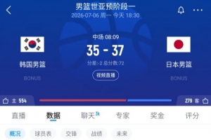 半场-日本男篮37-35韩国男篮 渡边雄太12+6 李佑硕8分&三分5中0-nd